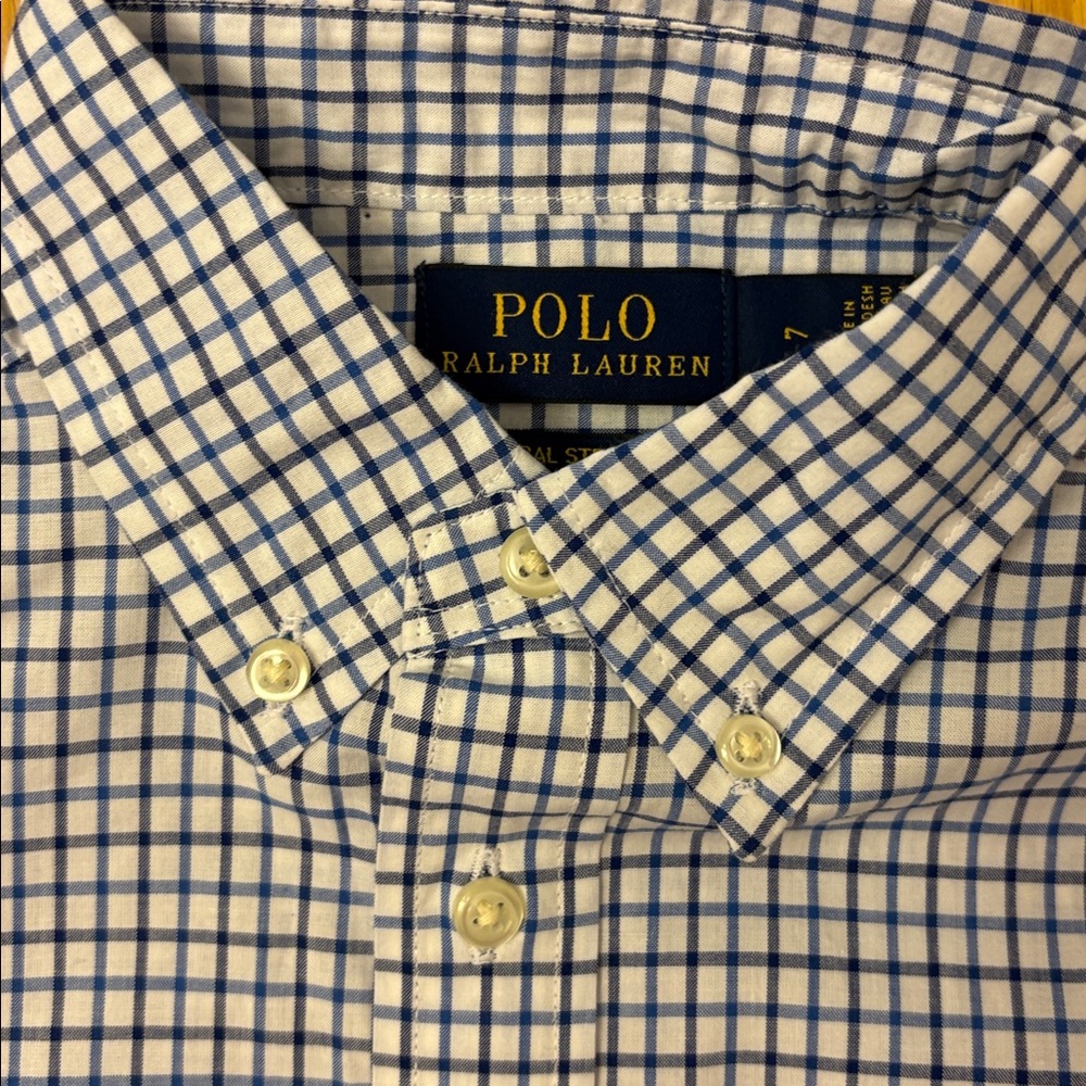 Boys Polo by Ralph Lauren White and Blue Checked Button-Down Shirt - size 7 - Picture 2 of 7